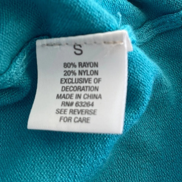 Roz & Ali Light Blue V-Neck 3/4 Sleeve Cardigan Sweater Size Small - Picture 9 of 11